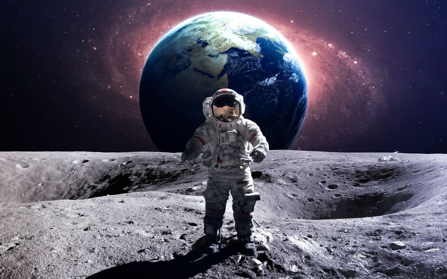 Imagem lúdica de astronauta na Lua.